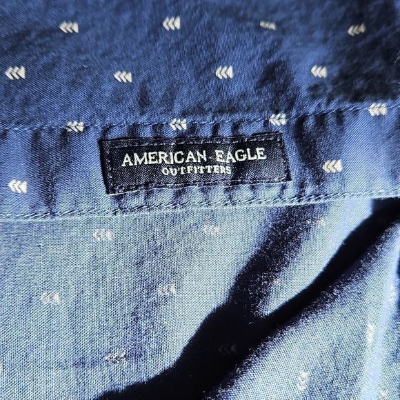 American Eagle Men's Blue Chevron‎ Dotted Long Sleeve Button Down Shirt Sz L - Picture 13 of 13